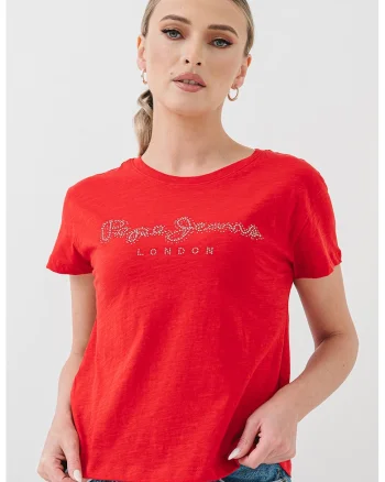 Tricou cu imprimeu logo Ryleigh, Rosu/Argintiu