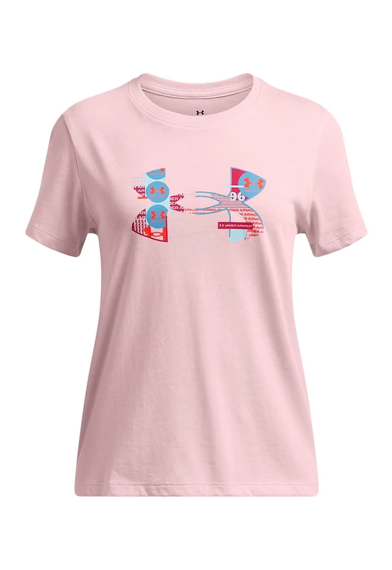Tricou din amestec de bumbac cu imprimeu logo, Rosu/Roz deschis/Albastru
