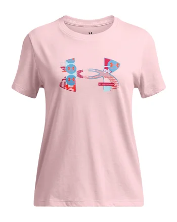 Tricou din amestec de bumbac cu imprimeu logo, Rosu/Roz deschis/Albastru