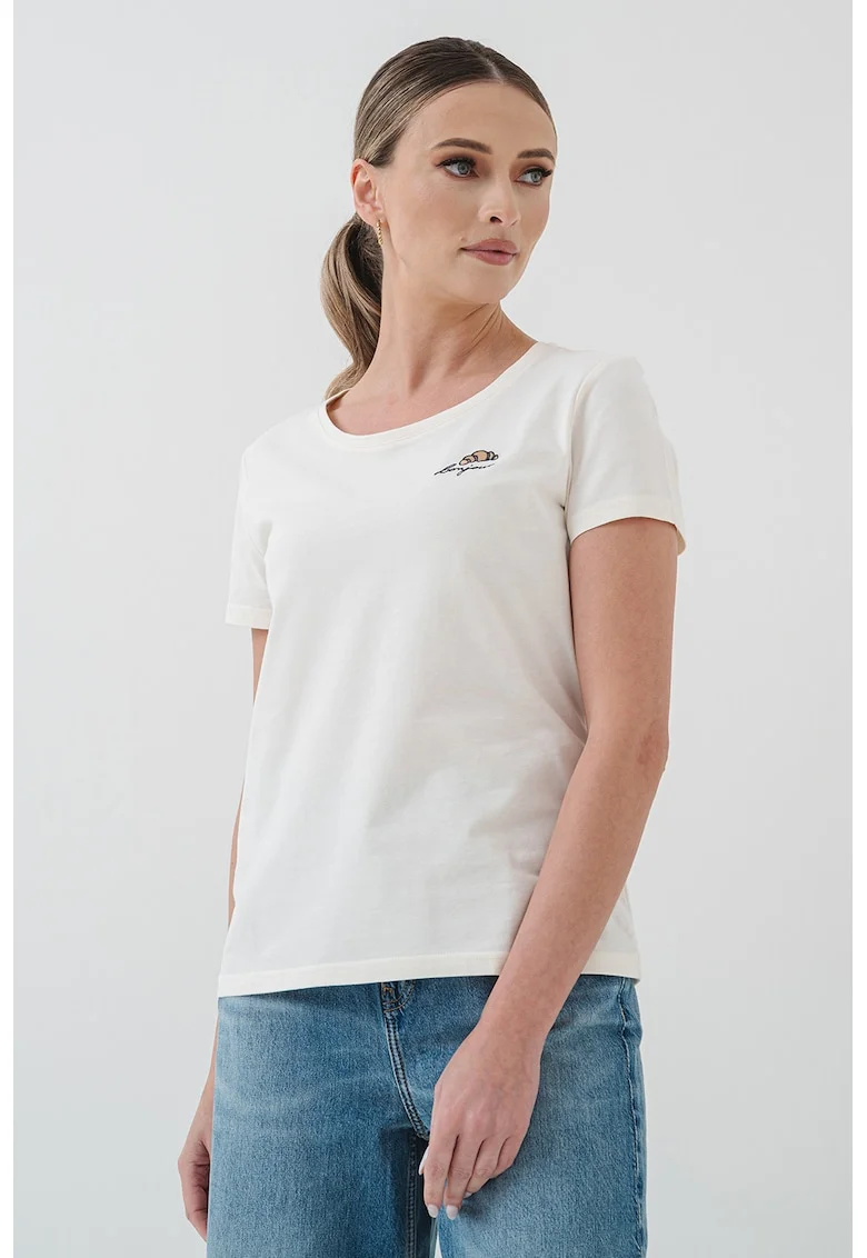 Tricou cu broderie Alma, Alb murdar