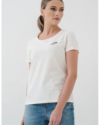 Tricou cu broderie Alma, Alb murdar