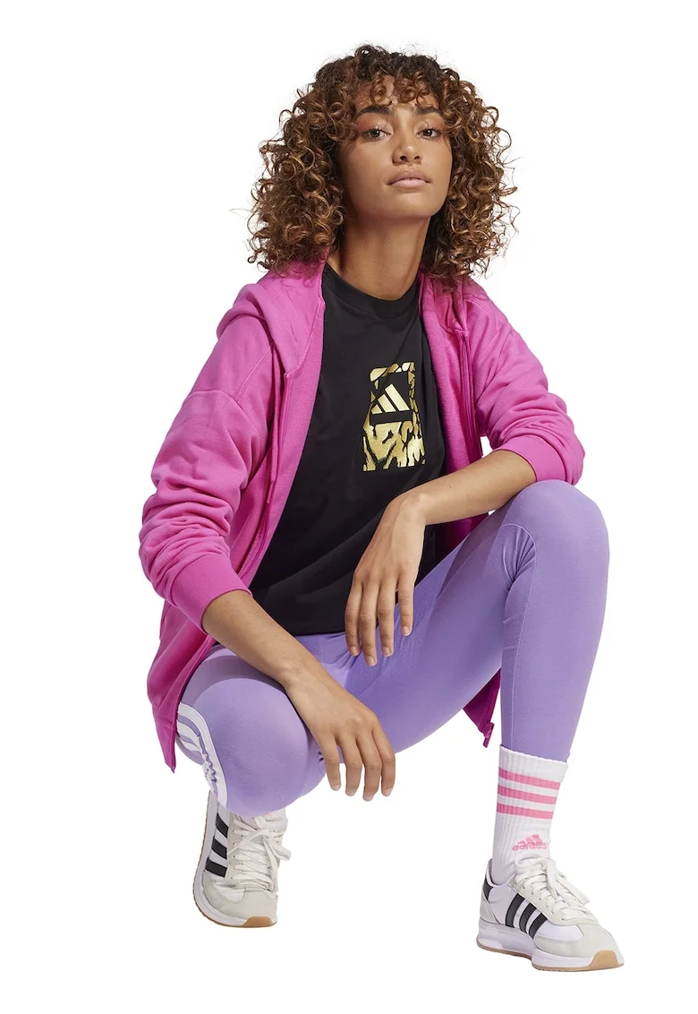 Tricou cu decolteu la baza gatului si imprimeu logo, Negru/Galben