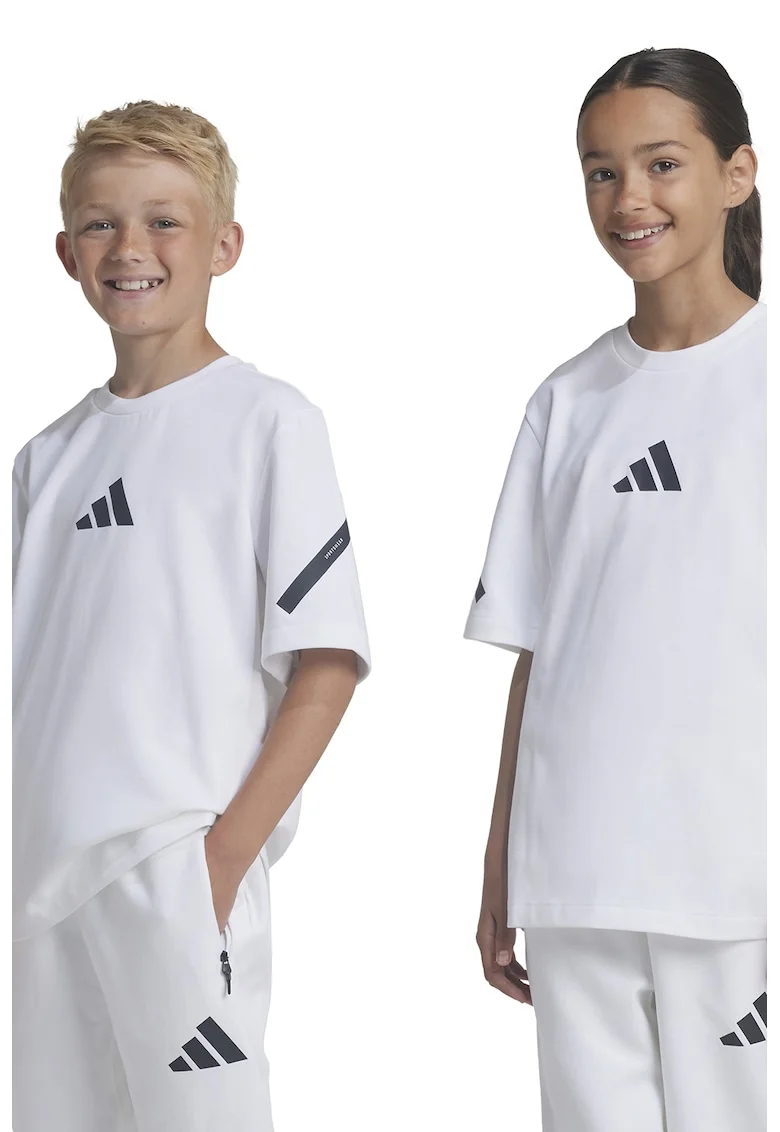 Tricou cu logo pe piept ZNE, Alb/Negru stins