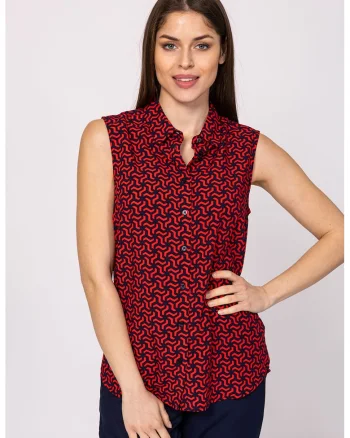 Camasa cu model geometric, fara maneci Ruanna, Rosu vermillion/Bleumarin