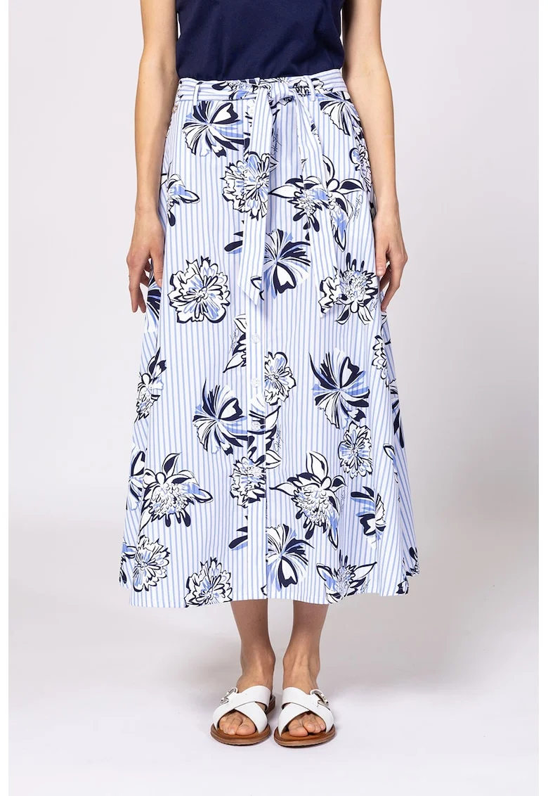 Fusta cu imprimeu floral Nida, Alb optic/Albastru