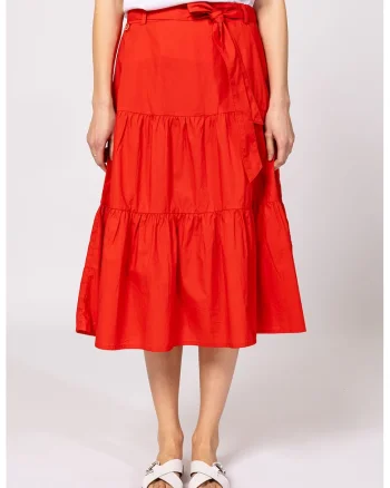 Fusta midi cu model uni Nikla, Rosu vermillion