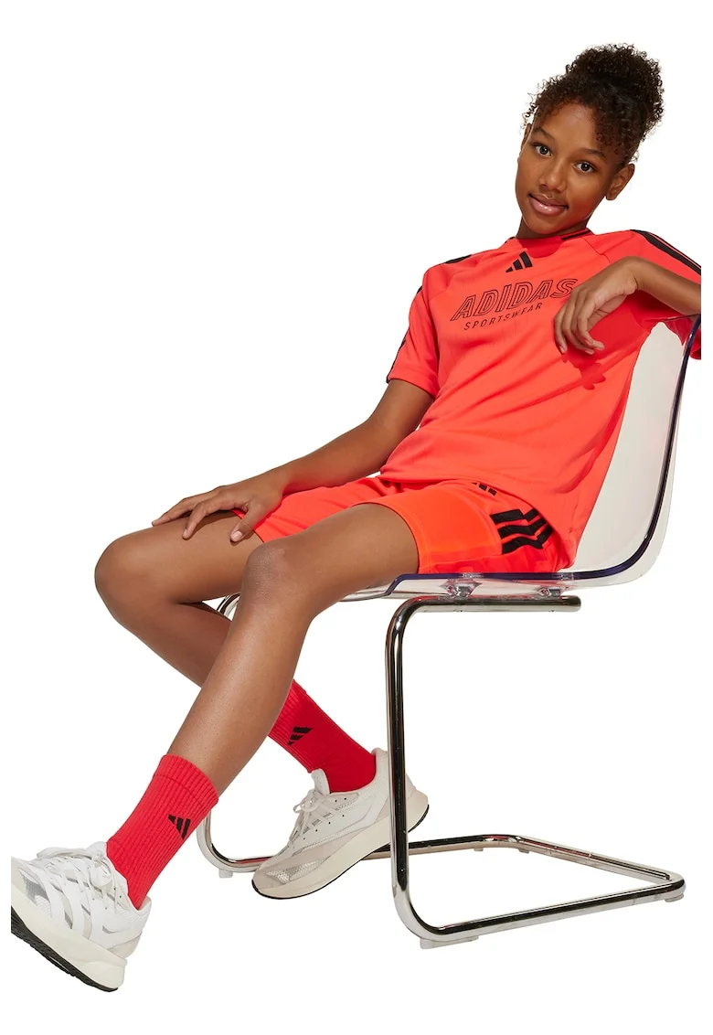 Tricou cu logo si decolteu la baza gatului, Negru/Portocaliu mandarina