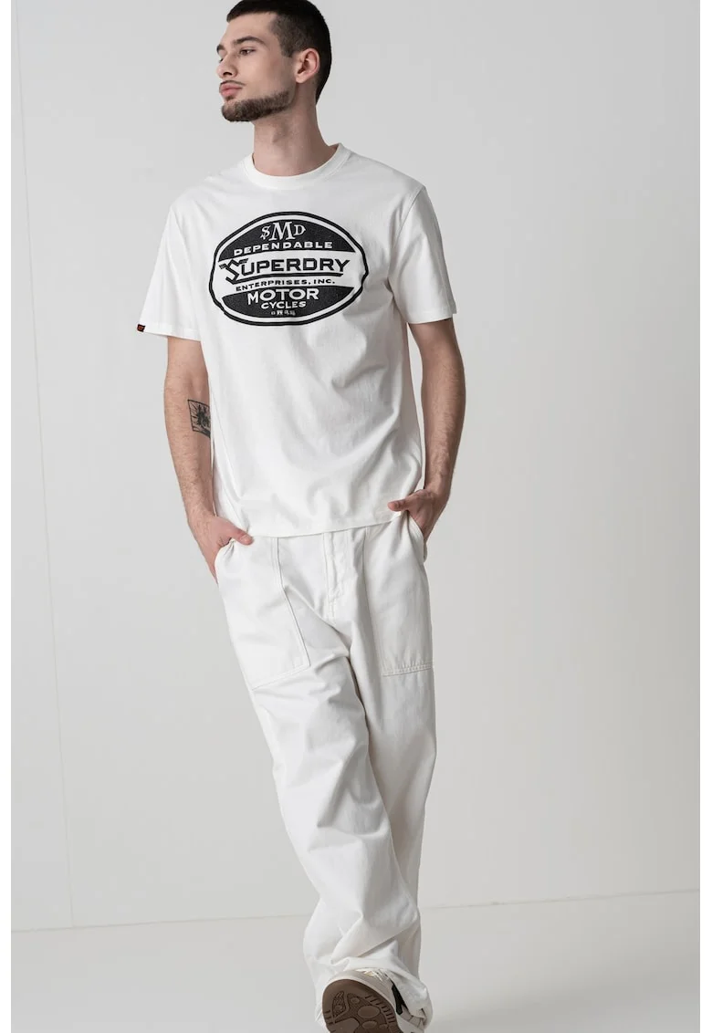 Tricou lejer Vintage Biker, Negru/Alb murdar