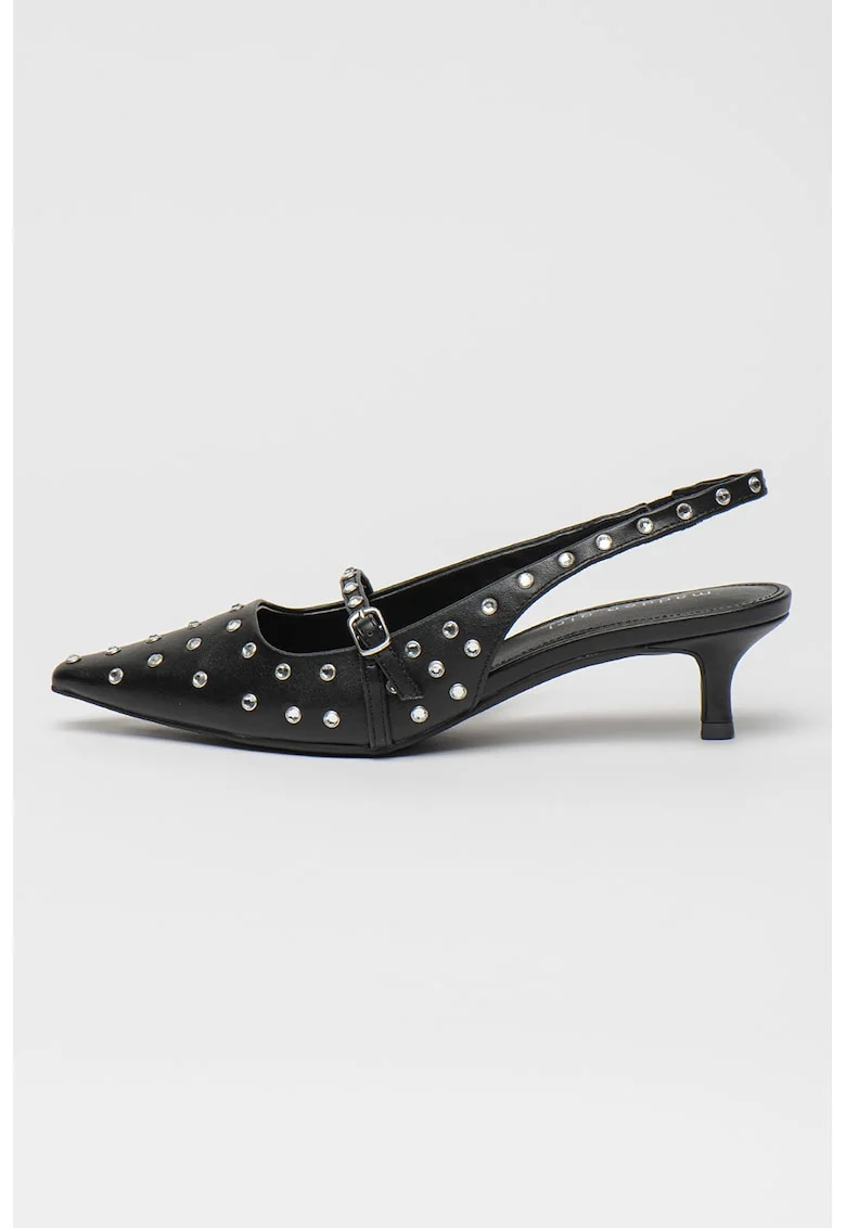 Pantofi de piele ecologica cu strasuri, Negru