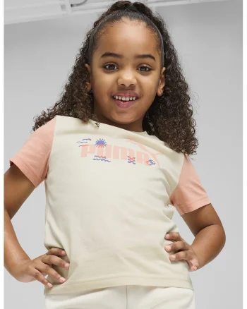 Tricou cu imprimeu logo pe piept, Piersica/Crem