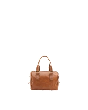 Geanta bowler unisex de piele, Caramel