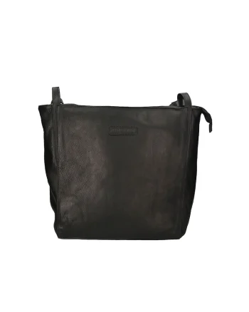 Geanta tote de piele cu bareta detasabila, Negru