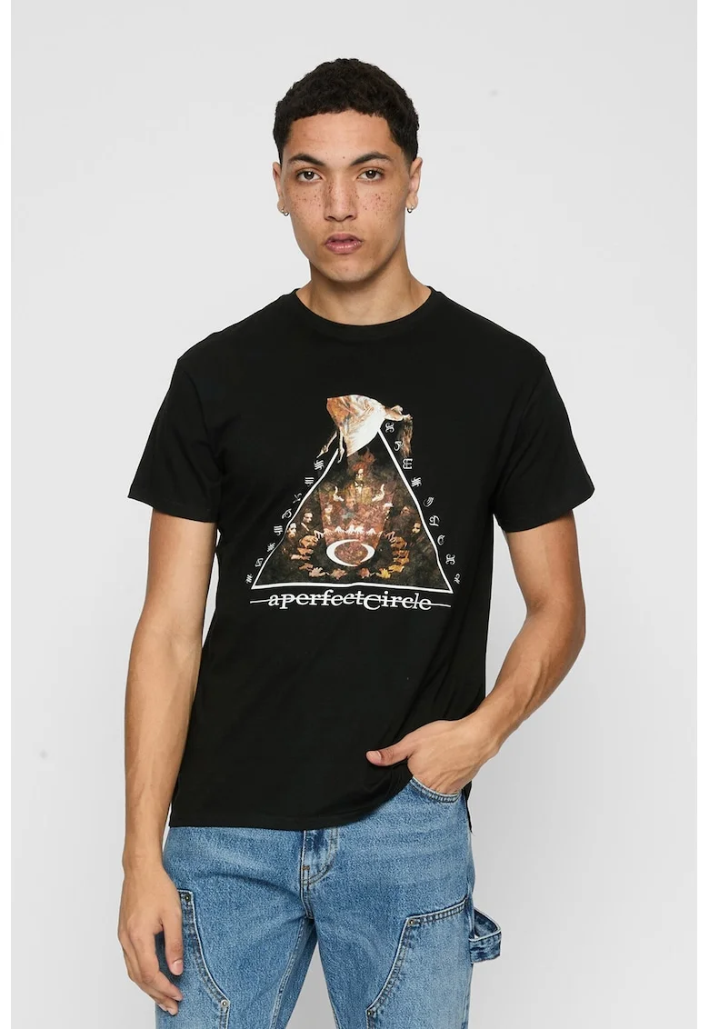 Tricou regular fit cu imprimeu grafic, Alb/Negru