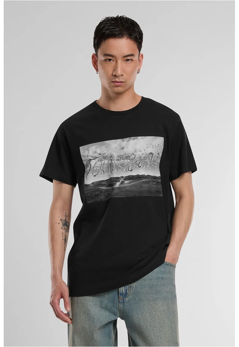 Tricou lejer cu imprimeu foto, Negru/Gri deschis