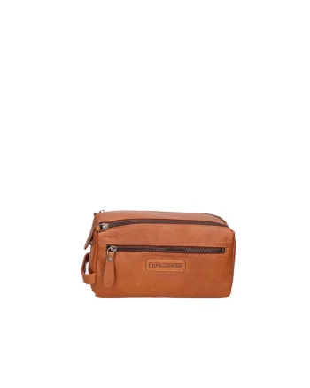 Etui de piele cu compartament dublu, Maro