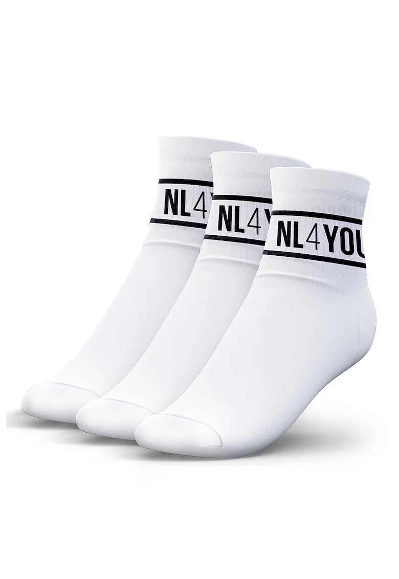 Set de sosete scurte unisex cu logo - 3 perechi, Alb