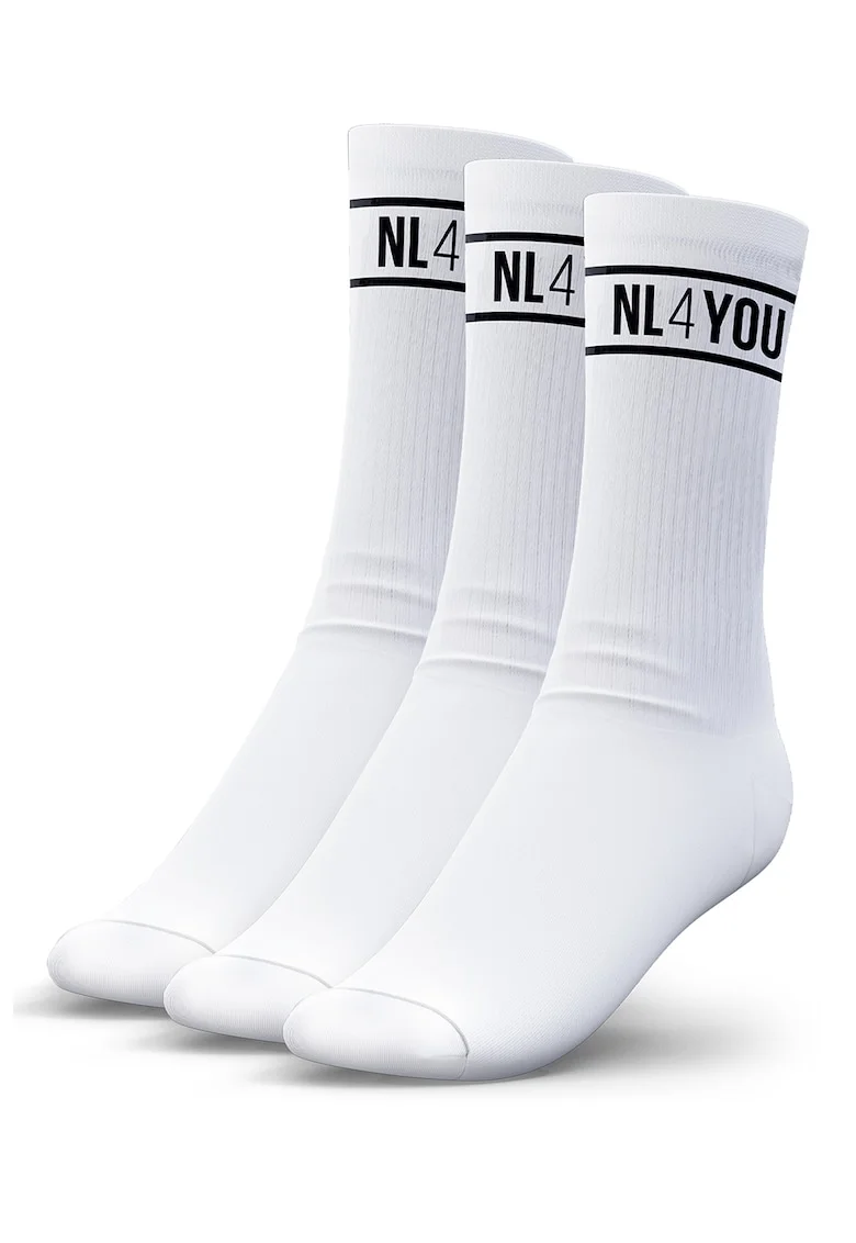 Set de sosete lungi unisex cu banda logo - 3 perechi, Alb