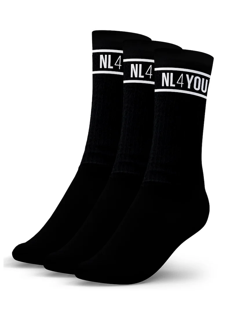 Set de sosete lungi unisex cu banda logo - 3 perechi, Negru