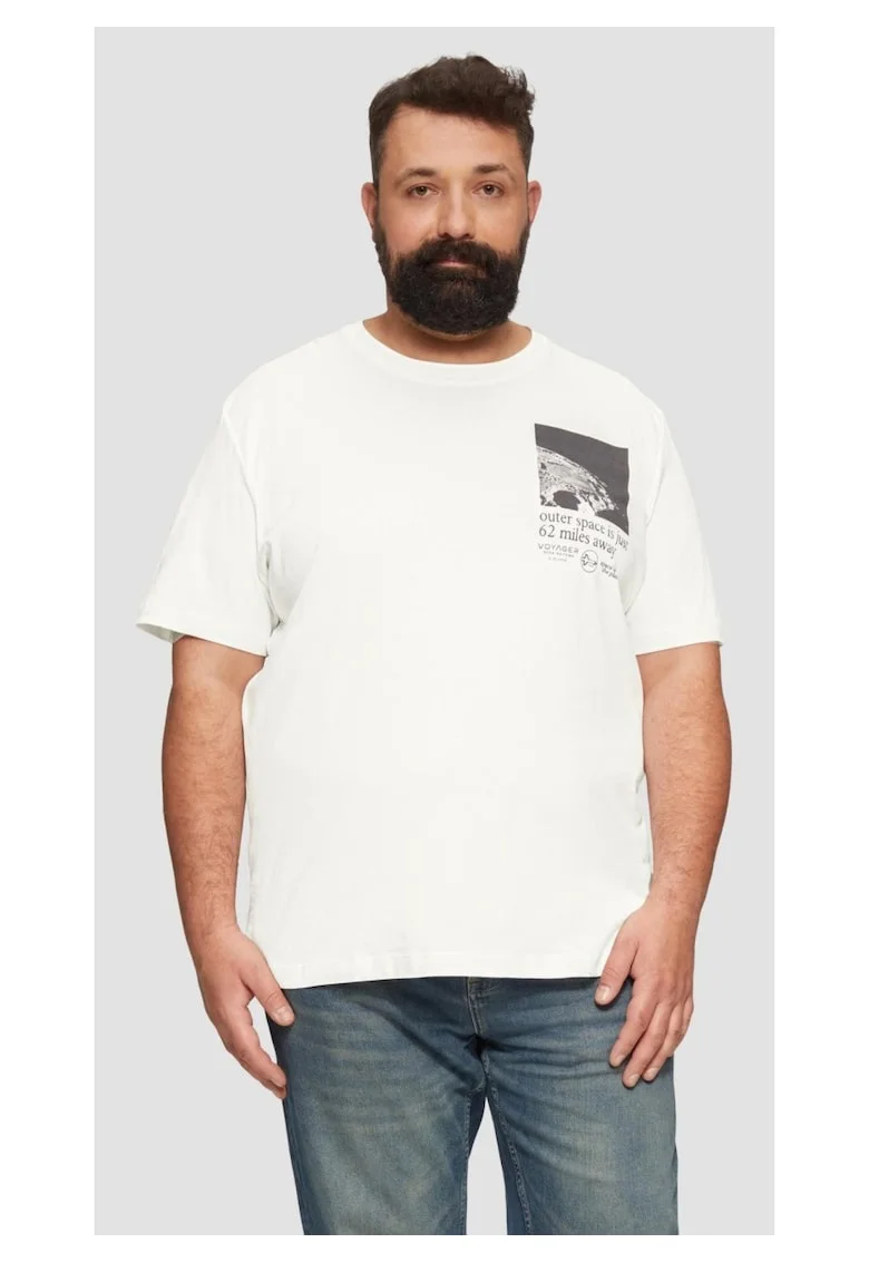 Tricou barbati big sizes din bumbac cu imprimeu abstract, croiala Regular Fit,  Big Sizes, Alb
