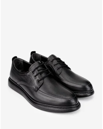 Pantofi barbati din piele naturala neagra cu varf rotunjit