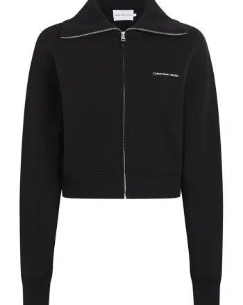 Bluza de trening din bumbac organic cu fermoar, Negru
