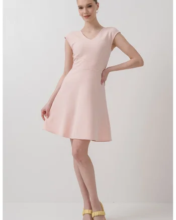 Rochie evazata cu decolteu in V, Roz
