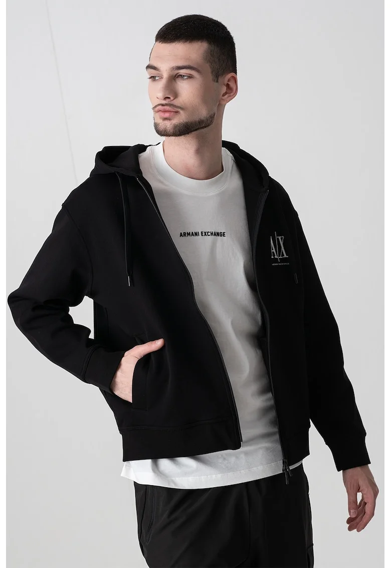 Hanorac cu logo brodat, Negru