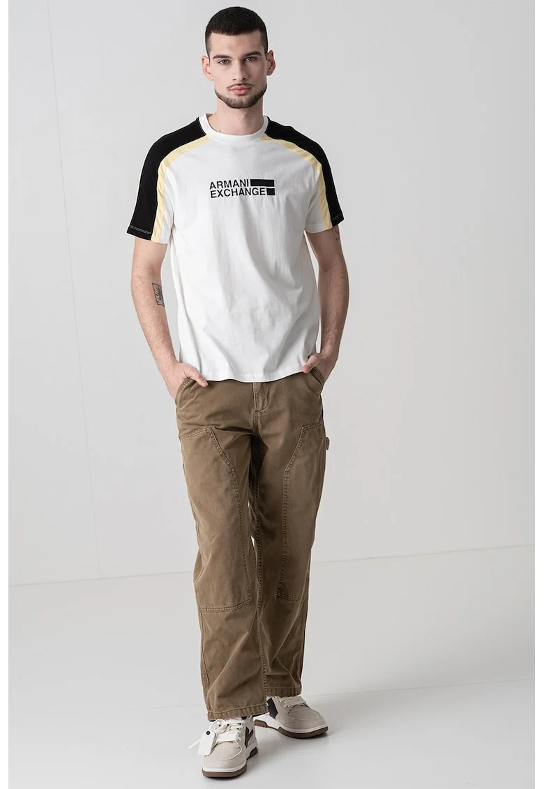 Tricou din bumbac cu insertii contrastante, Alb/Negru/Galben
