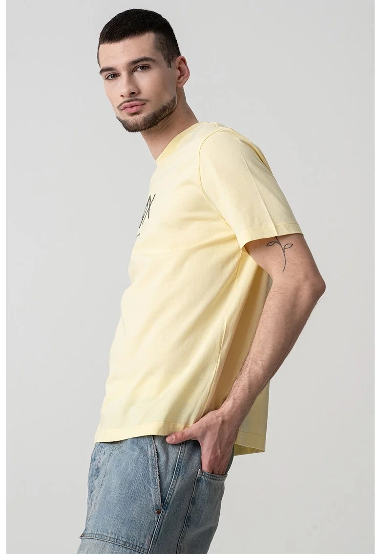Tricou din bumbac cu imprimeu logo, Galben deschis