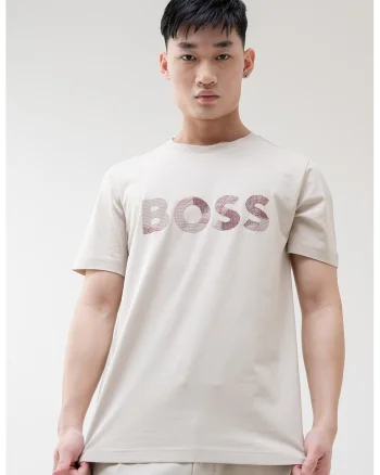 Tricou din bumbac cu imprimeu logo, Bej deschis