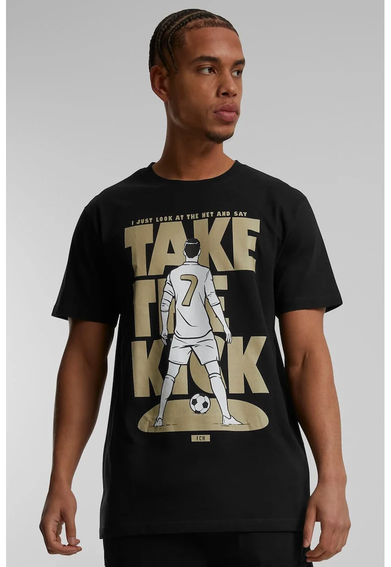 Tricou de bumbac cu imprimeu, Negru/Kaki