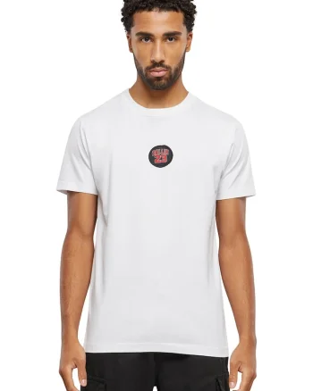 Tricou cu decolteu la baza gatului si aplicatie, Rosu/Negru stins/Alb optic