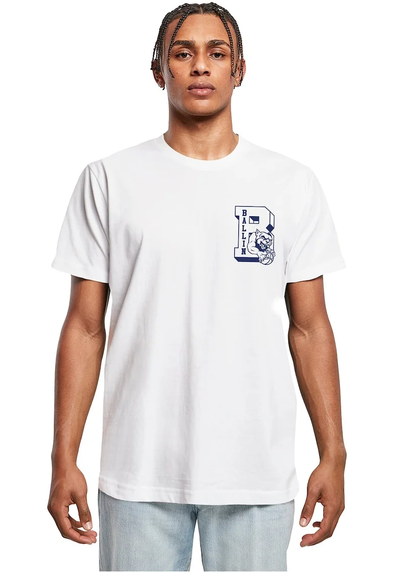 Tricou cu imprimeu pe partea din spate, Alb optic/Bleumarin
