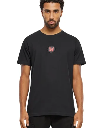 Tricou cu decolteu la baza gatului si aplicatie, Rosu/Negru stins