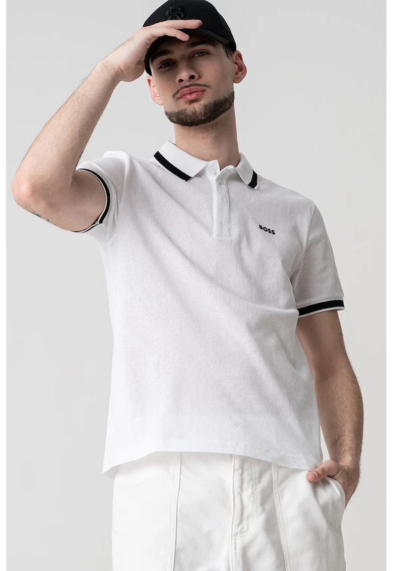 Tricou polo din bumbac Paddy, Negru/Alb optic