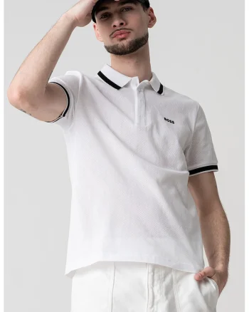 Tricou polo din bumbac Paddy, Negru/Alb optic