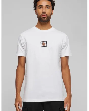 Tricou cu decolteu la baza gatului si imprimeu discret, Alb optic