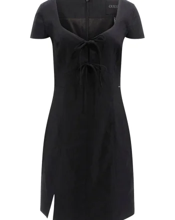 Rochie mini cambrata din amestec de in, Negru