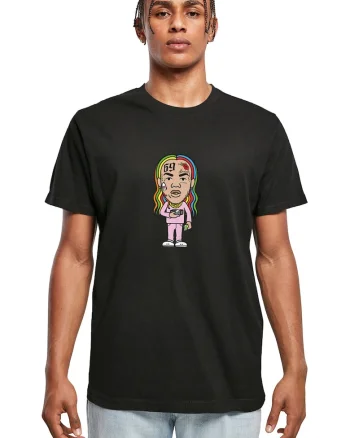 Tricou cu imprimeu grafic si decolteu la baza gatului