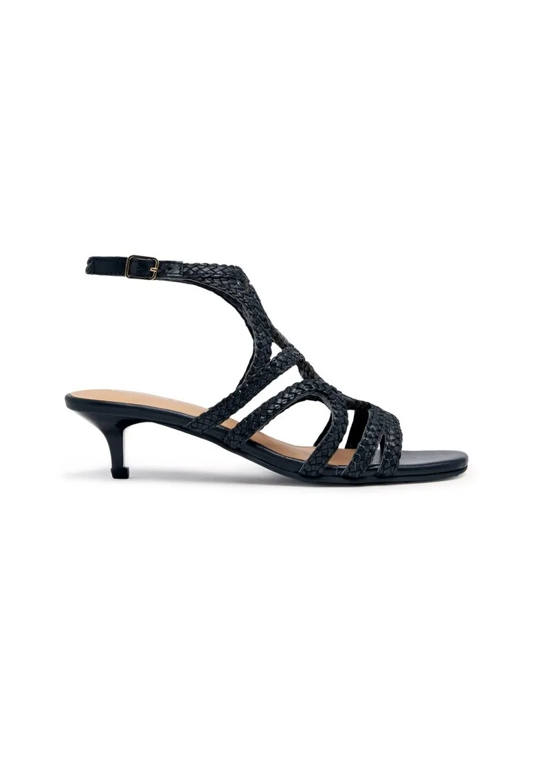 Sandale din piele cu toc kitten, Negru