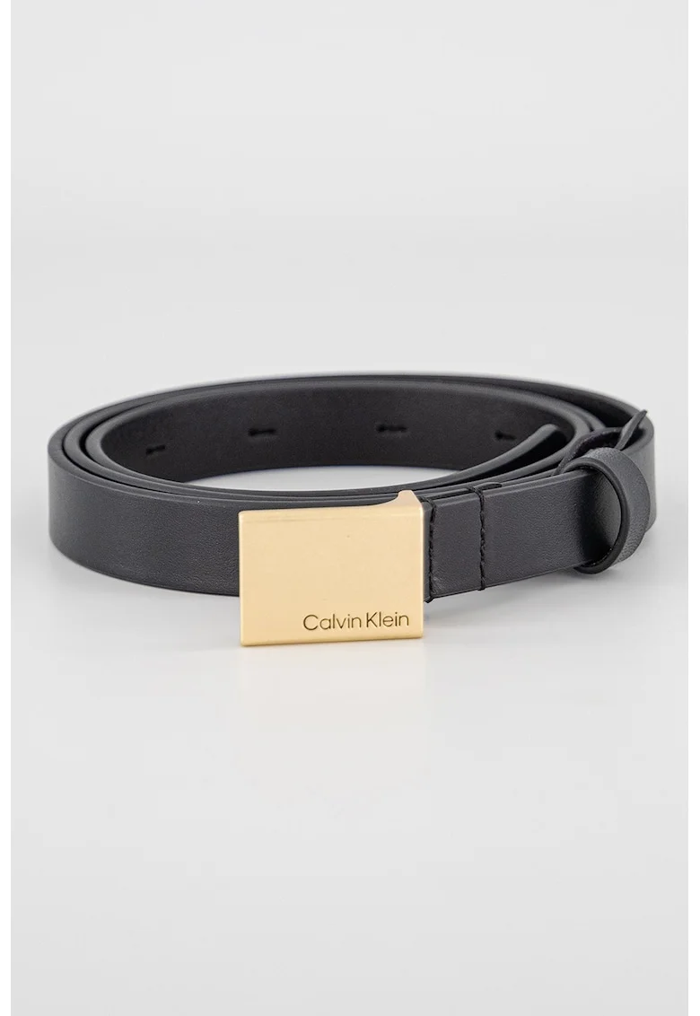 Curea de piele cu logo metalic, Negru