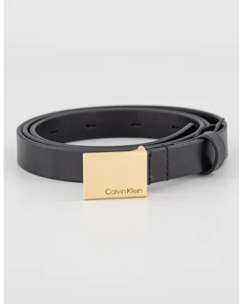 Curea de piele cu logo metalic, Negru
