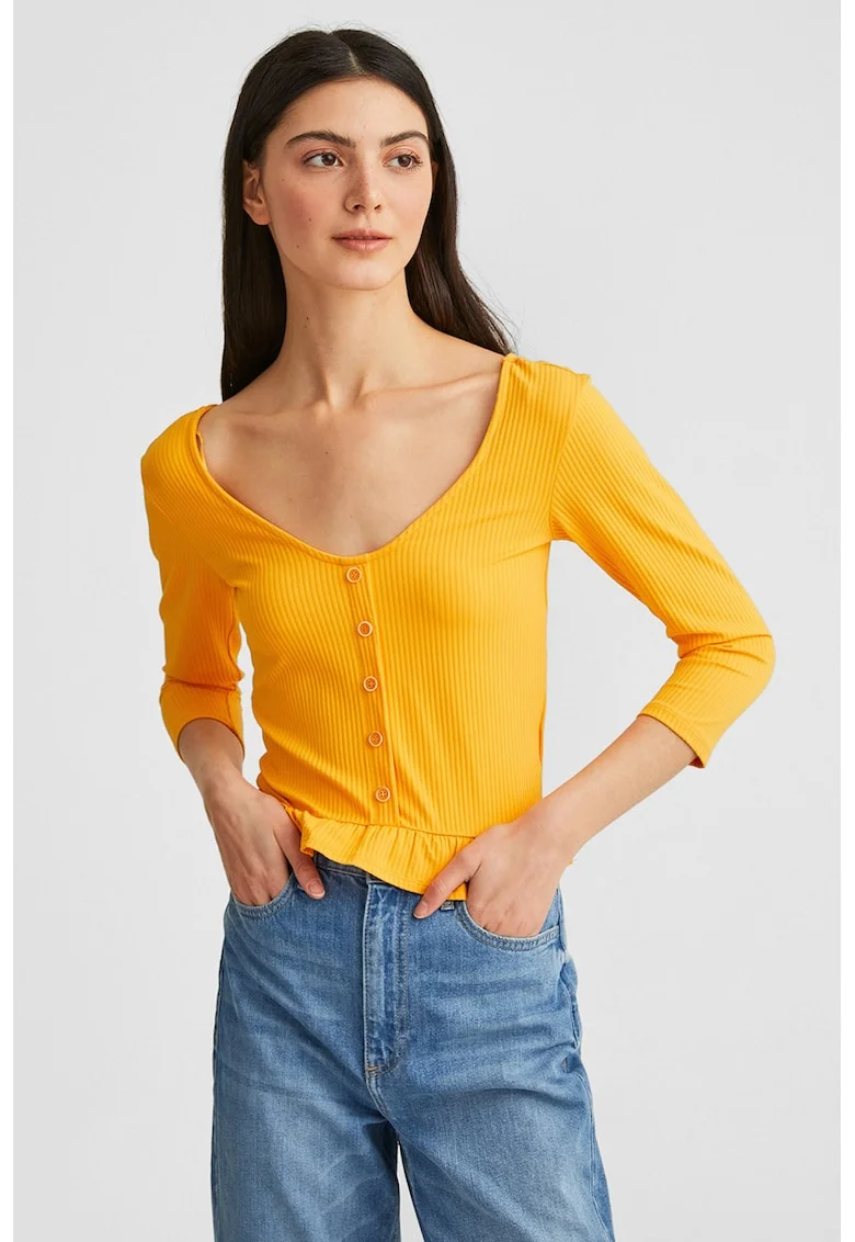 Bluza striata cu nasturi decorativi, Portocaliu deschis