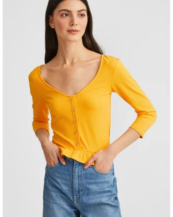 Bluza striata cu nasturi decorativi, Portocaliu deschis