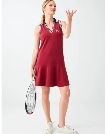 Rochie mini din amestec de modal, Rosu inchis