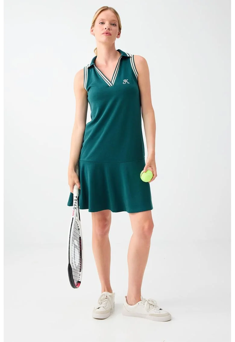 Rochie mini din amestec de modal, Gri deschis/Verde smarald