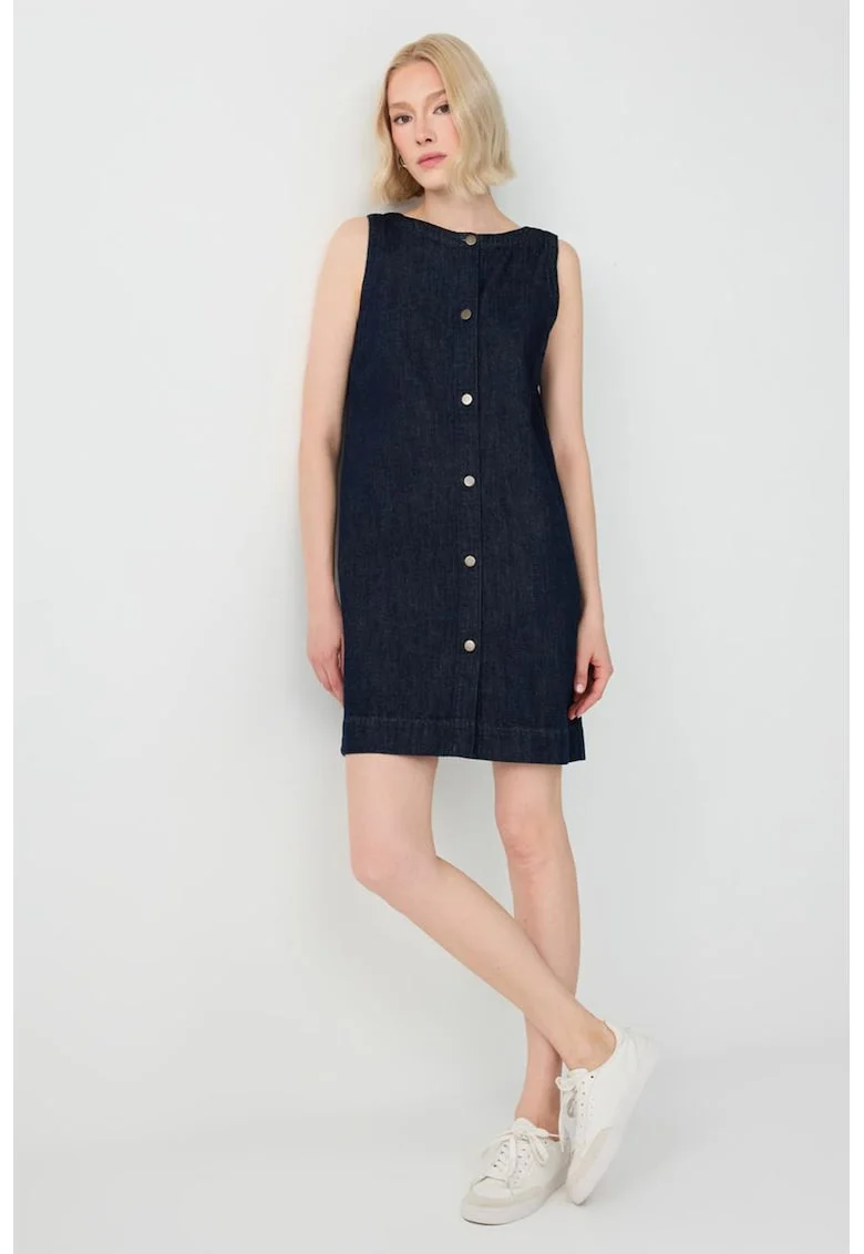 Rochie mini din denim, fara maneci, Albastru ultramarin