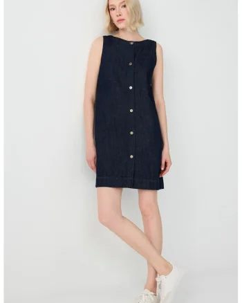 Rochie mini din denim, fara maneci, Albastru ultramarin
