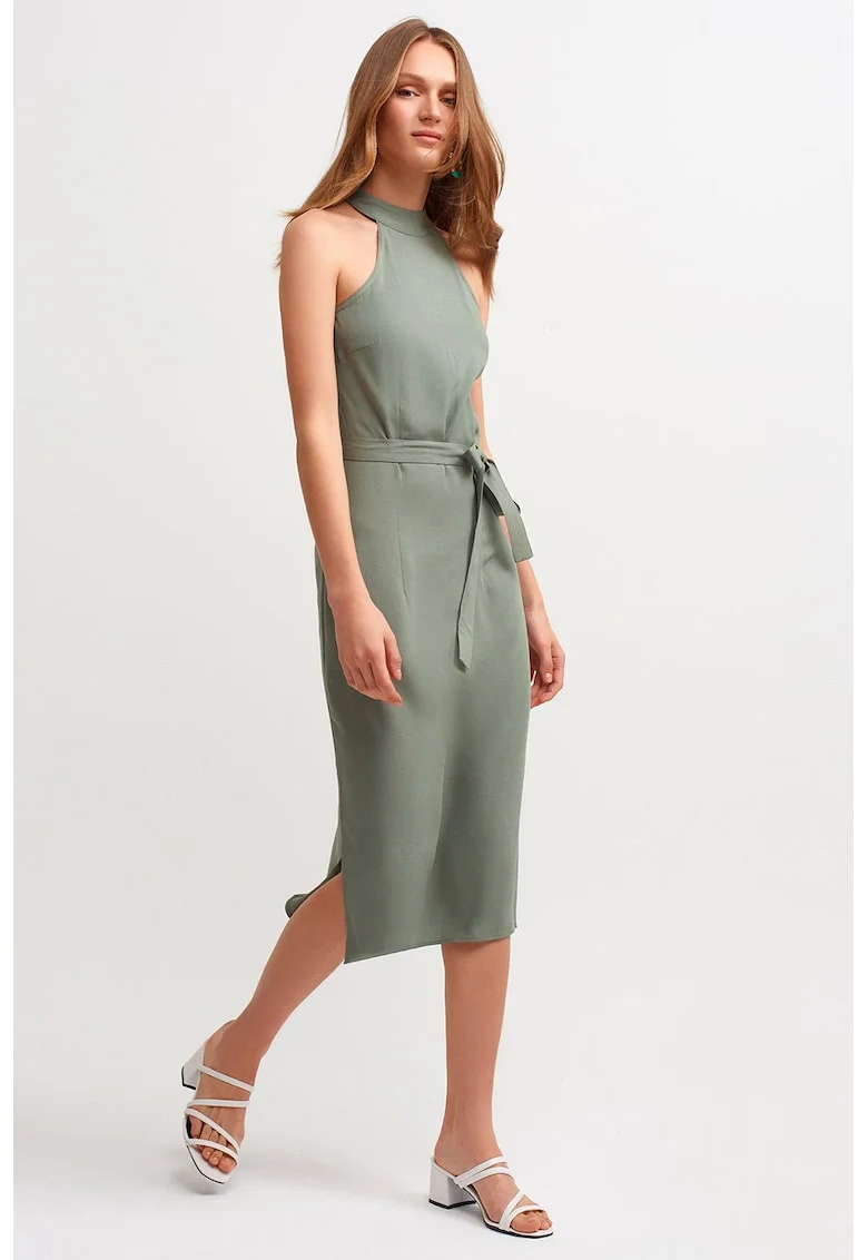 Rochie midi cu cordon in talie, Verde sparanghel
