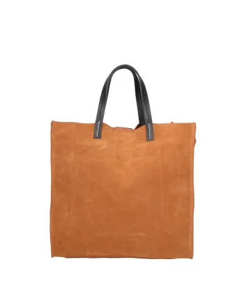 Set de geanta tote din piele intoarsa si etui Novara, Maro